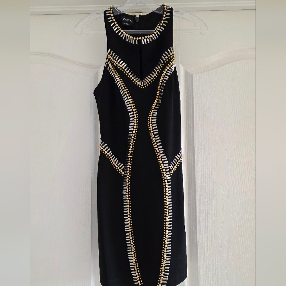 bebe Black Dress with Gold Accents